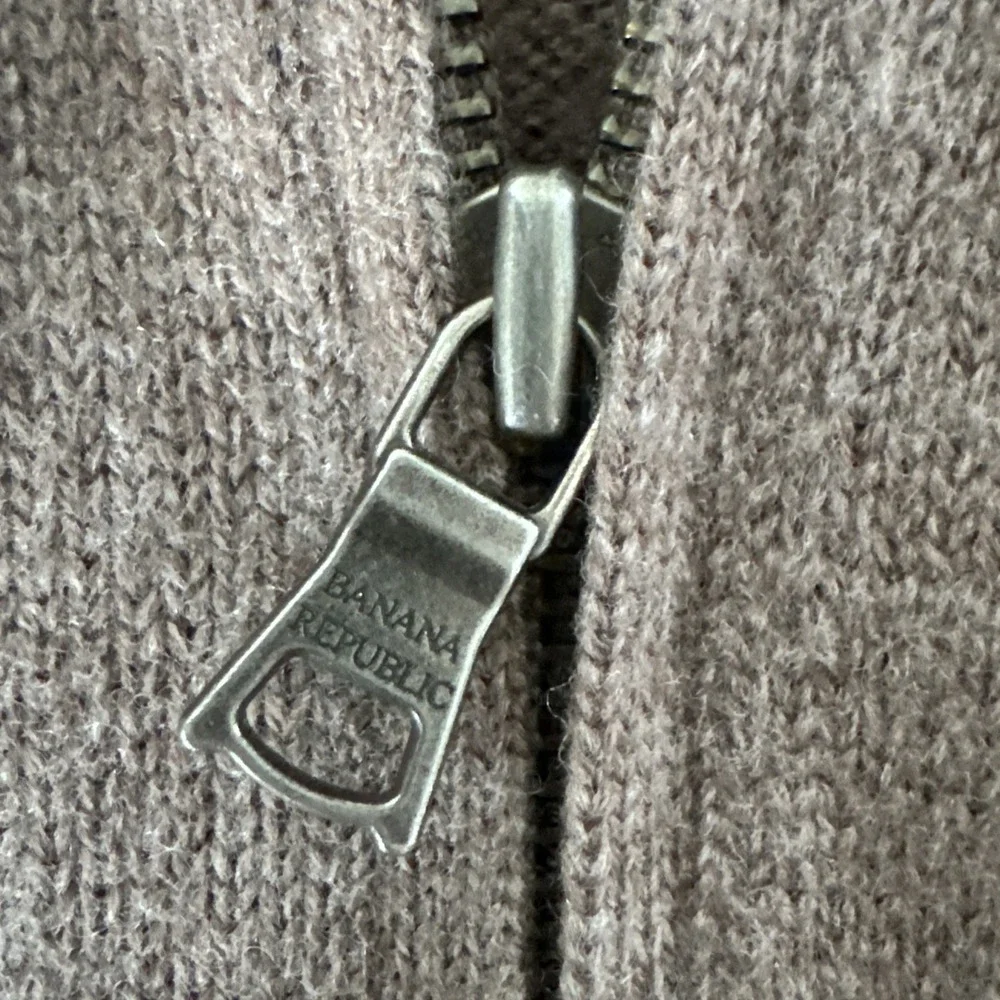 Banana Republic Sweater Mens Large Brown Italian Merino Wool Full Zip Mock Neck